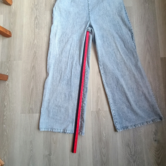 Jade By Jane Denim Jumpsuit XL Wide Leg Open Back Boho Cottagecore - Picture 12 of 13